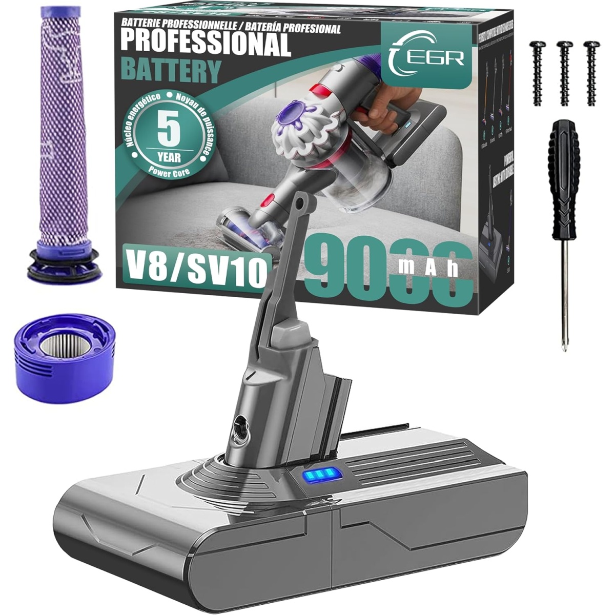 EGR 4.0Ah V6 Replacement Battery Compatible with Dyson V6 SV03 SV04 SV05 SV06 SV07 SV09 DC58 DC59 DC61 DC62 Animal Motorhead Absolute Cordless Vacuum